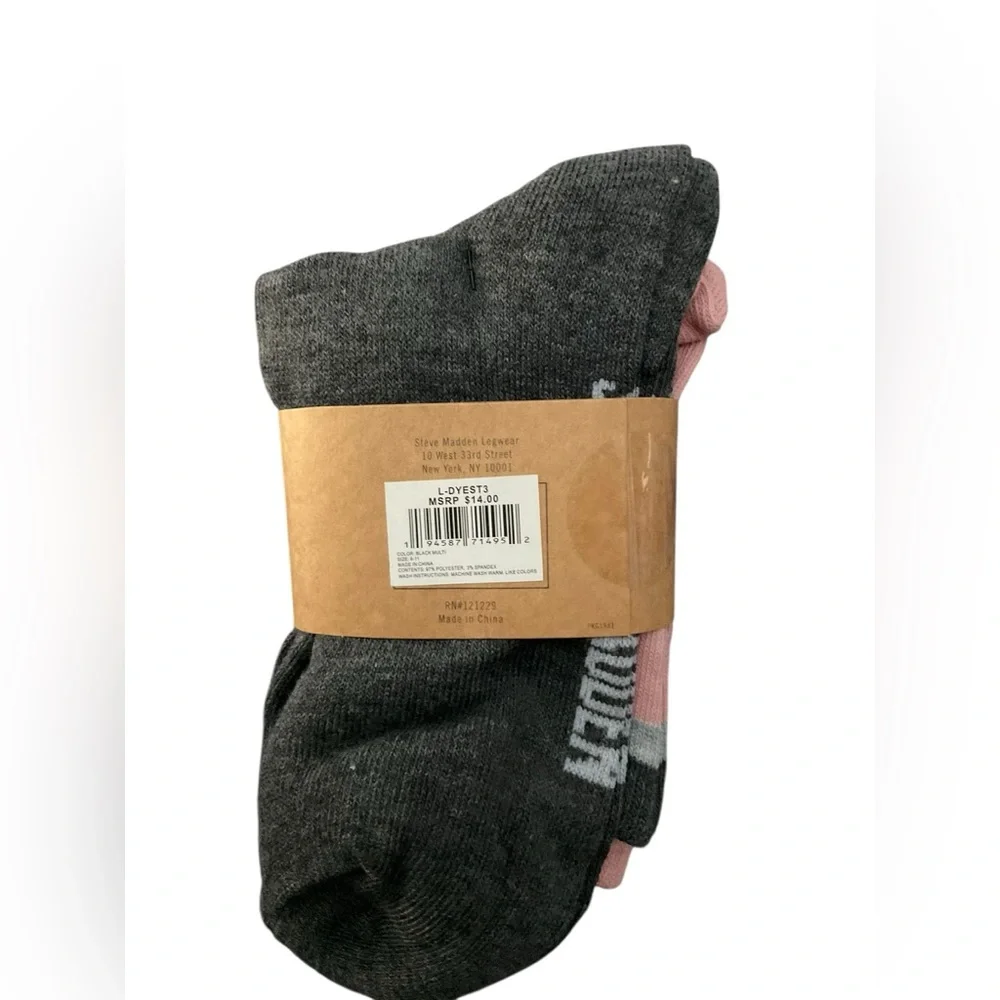 Steve Madden Women’s Casual Crew Socks - Gray, Pink, Blue 3 pair